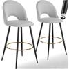 tectake® Sgabello da bar con schienale in velluto, set da 2 sgabelli, sgabello imbottito, gambe in acciaio, poggiapiedi regolabile, piedini antiscivolo, ideale per cucina e bar - Grigio Chiaro/Nero