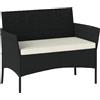 Outsunny Divano da Giardino in Rattan PE e Acciaio, Divano per Esterno 2 Posti con Cuscino e Braccioli, 107x55x80cm, Nero