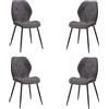 DEYARNA HOME Set di 4 Sedie da Sala da Pranzo Moderne, Sedie da Cucina Imbottite, Sedia da Pranzo in Lino con Gambe in Metallo (Grigio scuro,motivo a rombi)