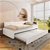 Huayz Letto imbottito con letto estraibile 90 x 200 cm, divano letto con illuminazione a LED e rete a doghe, funzione di ricarica USB e tipo C, in tessuto di velluto, senza materasso (bianco, 90 x 200 cm)