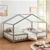 [en.casa] Letto a Casetta per Cameretta 140x200 cm Grigio Chiaro/Bianco | Barriera di Protezione Anticaduta, Letto Francese per Bambini, Struttura in Legno di Pino, Stile Montessori