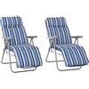 Outsunny Set di 2 Sedie Sdraio da Giardino Pieghevoli, Set di 2 Lettini Prendisole con Schienale Regolabile a 5 livelli, Cuscini, Braccioli, in Acciaio e Poliestere, per Esterni, Patio, Blu e Crema