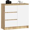 AKORD | Cassettiera K-80 JERRY con 3 Cassetti | Armadio Cameretta con 2 Ripiani e 1 Anta | Moderna Mobiletto per Soggiorno | Moderno | 80x77x35 cm | Rovere Artisan + Frontale Bianco