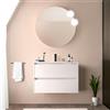Inbagno Mobile bagno sospeso 80 cm bianco lucido con lavabo, 2 cassetti con chiusura soft-close, GAYA