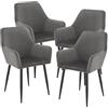 [en.casa] Set da 4 Sedie con Braccioli e Schienale 4 Poltrone per Sala Pranzo e Studio Poltroncine Moderne Imbottite Rivestimento in Effetto Velluto - Grigio Scuro