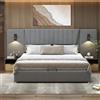 Moimhear Letto imbottito 180 x 200 cm, con schienale extra lungo, lampada da lettura con direzione regolabile, con porta di ricarica USB, letto matrimoniale, tessuto di velluto (grigio)