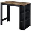 [en.casa] Tavolo Alto da Bar Bancone da Cucina a 3 Ripiani Laterali Penisola Salvaspazio con Scomparti Vani Aperti 120 x 60 x 106 cm - Nero/Effetto Rovere Scuro