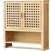 [en.casa] Armadietto Pensile da Bagno (AxLxP) 66 x 62 x 20 cm Mobile a Muro con Barra Portaasciugamano, Scomparti e Sportelli a Rete - Struttura in bambù
