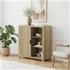 [en.casa] Comò ad Anta e 3 Scomparti Aperti Credenza Bassa con Ripiani 2 Vani Chiusi Mobile Contenitore Madia per Soggiorno Sala Ingresso 82 x 75 x 30 cm - Effetto Rovere Medio Chiaro