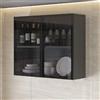 Tqertrtfxa Pensile da Cucina in Vetro e Metallo - Armadietto da Parete per Cucina, Balcone, Bagno, con Ante in Vetro (60x30x60cm/23.6x11.8x2)