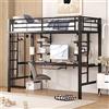NovaFurnish Telaio letto in metallo, letto a soppalco con scrivania e due librerie, per bambini, ragazzi e adulti, 90 x 200 cm, nero (nero, 90 x 200 cm)