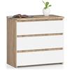 AKORD Comodino CL-3 con 3 Casetti | Per il Soggiorno Camera da Letto Guardaroba, L'ufficio e lo Studio | 60 x 57 x 35 cm | Peso 26 kg | ColoreRovere di Sonoma/Bianco