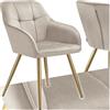 tectake® Sedie da Pranzo Effetto Velluto Trapuntato, Elegante, Imbottitura Schiuma Alta Densità, Gambe in Acciaio, Montaggio Semplice - Tortora/Oro, 1 Sedia