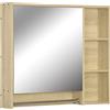 Kleankin Mobile da bagno con specchio, mobile da toilette a parete, specchio da bagno con portaoggetti, portasciugamani, 3 nicchie, armadietto e ripiano regolabile, 80x15x90 cm naturale