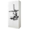 leomark Armadio bianco 70 x 42,5 x 161,5 cm, capiente e funzionale armadio in legno con ante, solido appendiabiti, mobili per bambini, Mulino a vento