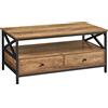 VASAGLE Tavolino da salotto, con 2 cassetti e ripiano aperto, telaio in acciaio a forma di X, 100 x 55 x 45 cm, stile industriale, noce rustico e nero LCT201B41