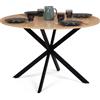 IDMarket - Tavolo da pranzo rotondo ALIX, legno e gambe a ragno nere, 4-6 persone, 110 cm