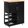 SoBuy Carrello Cucina con Ruote, Isola Cucina Mobile con Cassetto e Portabottiglie, Mobiletto Salvaspazio con Piano in Legno di Gomma, Cucina da Esterno Credenza Nero 67 x 38 x 87 cm FKW45-SCH