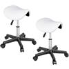Yaheetech Set 2 Sgabelli a Sella con Ruote Regolabile in Altezza Sedia Estetista Trucco Girevole Ergonomico per Massaggio Salone Parrucchiere Bianco