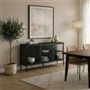 [en.casa] Mobile TV Credenza Industriale in Acciaio Nero con 3 Ante in Vetro Scanalato Madia Moderna per Soggiorno con Ripiani e Passacavi 80x150x40 cm