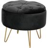 AKORD | Pouf in Velutto CARO | Poggiapiedi | Contenitore per Piccoli Oggetti | Gambe in Metallo | Imbottito | Pouf Decorativo Trapuntata | Per il Soggiorno e la Camera da Letto | Nero