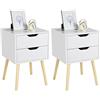 Yaheetech Set 2 Comodini Camera da Letto con 2 Cassetti Comodini Bianchi Moderni Tavolini Laterali da Divano Comodino da Letto Stile Shabby Chic Tavolino da Salotto 40 x 40 x 61 cm