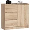 AKORD | Cassettiera K-80 JERRY con 3 Cassetti | Armadio Cameretta con 2 Ripiani e 1 Anta | Moderna Mobiletto per Soggiorno | Moderno | 80x77x35 cm | Rovere Sonoma + Frontale Rovere Sonoma