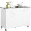 SoBuy Carrello Cucina con Ruote Isola Cucina con Piano di Lavoro in Acciaio Inox, 1 Cassetto e 2 Ripiani Regolabili, Mobile Salvaspazio per Mobili da Cucina Bianco120 x 56 x 90 cm FKW117-W