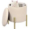 eSituro Sgabello Pieghevole Rotondo Pouf Contenitore 18L Pouf Poggiapiedi con Gambe in Metallo Sgabello Basso in MDF e Pile per Soggiorno Camera da Letto φ35xH41cm Beige