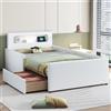 MURUL Lettino imbottito per bambini, 90 x 200 cm, con luce notturna e porta di ricarica USB, con scomparti, pannelli laterali rialzati per la sicurezza, semplice letto singolo, in similpelle, letto
