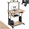 tectake® Scrivania, Tavolo in stile Industriale, Inserto per Tastiera, Scrivania gaming, Quattro ruote girevoli, struttura in acciaio verniciato - 80x65,5x130,5 cm - Legno chiaro industriale