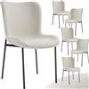tectake® Set 6 Sedie Imbottite con Schienale Alto, 54 x 62 x 90 cm | Forma Ergonomica, Sottili Gambe in Acciaio, Piedi Antigraffio, Max 120 kg, Design Scandinavo, Tessuto Bianco Avorio/Nero