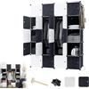 LZQ Armadio multiuso, sistema di scaffalatura fai da te, in plastica, per camera da letto, con porta, con 20 cubi e asta appendiabiti
