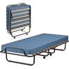 LIFEZEAL Letto Pieghevole, Letto per gli ospiti pieghevole in metallo, Singolo Pieghevole con Materasso in Memory Foam, Adulto Metallo su 4 Ruote (Blu, 190 x 80 x 33 cm)