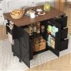 NNJN Isola da cucina, carrello da portata con piano di lavoro estraibile, mobile da cucina, carrello da cucina con venature del legno, carrello da pranzo con due ante e tre cassetti (nero)