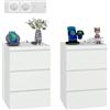 Songvas Set da 2 Cassettiera, Larghezza 40 cm, con 3 Cassetti, 2 Prese CA e 2 Porte USB, Mobiletto con Presa Elettrica, Moderno, Bianco, 40 x 35 x 60 cm