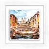 Lupia - Quadro Moderno con paesaggi e localismi Italiani, Ceramica e Stampa Rilievo, Cornice Legno Shabby Modern Bianca, Decorazione Parete, Quadretti Soggiorno, 29x29 cm, Roma Piazza di Spagna