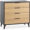 HOMN LIVING Kalma - Cassettiera da notte con 4 cassetti, colore: nero/legno, 80 cm (larghezza) 40 cm (profondità) 76 cm (altezza)