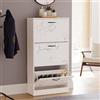Vida Designs Scarpiera, Mobile Portascarpe in Legno con 3 Cassetti Ribaltabili, Armadio Multifunzionale Antipolvere Salvaspazio Sottile per Corridoio o Ingresso (Marmo Bianco)