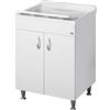 Negrari Eco Lavatoio Bianco Misura 60x50 L60 P50 H85CM Lavapanni Interno Bagno Lavanderia Base Mobile Nobilitato Idrofugo Legno Lavabo Plastica Asse Piedini Ante Battenti Economico Qualità Medio Alta