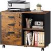 DEVAISE Carrello Portadocumenti 3 Cassetti con Piano Legno, Mobile Ufficio con Stampante, Retro, Marrone