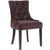 CLP Poltrona Pranzo Aberdeen Stile Chesterfield In Velluto E Legno Caucciù I Sedia Soggiorno Imbottita Con Alto Schienale, Colore:marrone, Colore del telaio:antico