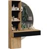 Vicco Tavolo da toeletta Melora, Rovere/Nero 100 cm | ✓ Specchio LED · 2 Cassetti · Sospeso a parete · con rialzo a ripiani · Vani portaoggetti aperti