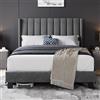 Yaheetech Struttura Letto Imbottito Matrimoniale Supporto di Doghe in Legno 140 x 200 cm con Testiera a Strisce Grigio Scuro