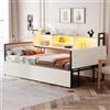 Soweiz Divano letto in ferro, 90 x 200 cm, con illuminazione a LED e spazio di archiviazione, con cassetti e presa, scrivania pieghevole, letto singolo (bianco)