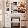 Dradaomull Set da toeletta Dradaomull con illuminazione LED Hollywood, con specchio e sgabello, 6 cassetti e 3 ripiani aperti. Tavolo da toeletta in legno moderno bianco per una camera da letto elegante