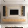 Planetmöbel - Set TV da 280 cm, 2 x Mobile TV 40 x 130 x 17 cm, sospeso, per soggiorno, 2 x mobile TV basso 140 x 30 x 37,8 cm, rovere dorato