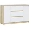 3E 3xE living.com Cassettiera, Colore: quercia sonoma/bianco, Dimensioni: L: 120 cm, P 39 cm, H: 78 cm, con due porte e tre cassetti