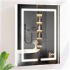 AxisFurn Armadio a specchio da bagno con illuminazione a LED, 3 luci regolabili, grande con ripiano e presa, armadio da parete anti-appannamento, salvaspazio, 60 x 80 cm, bianco