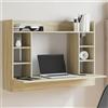 IBUQDDV Sonoma - Scrivania da parete in legno di rovere 105 x 48 x 75 cm, con ripiano e scompartimenti, tavolo da parete salvaspazio per ufficio e conservazione, scrivania multifunzione